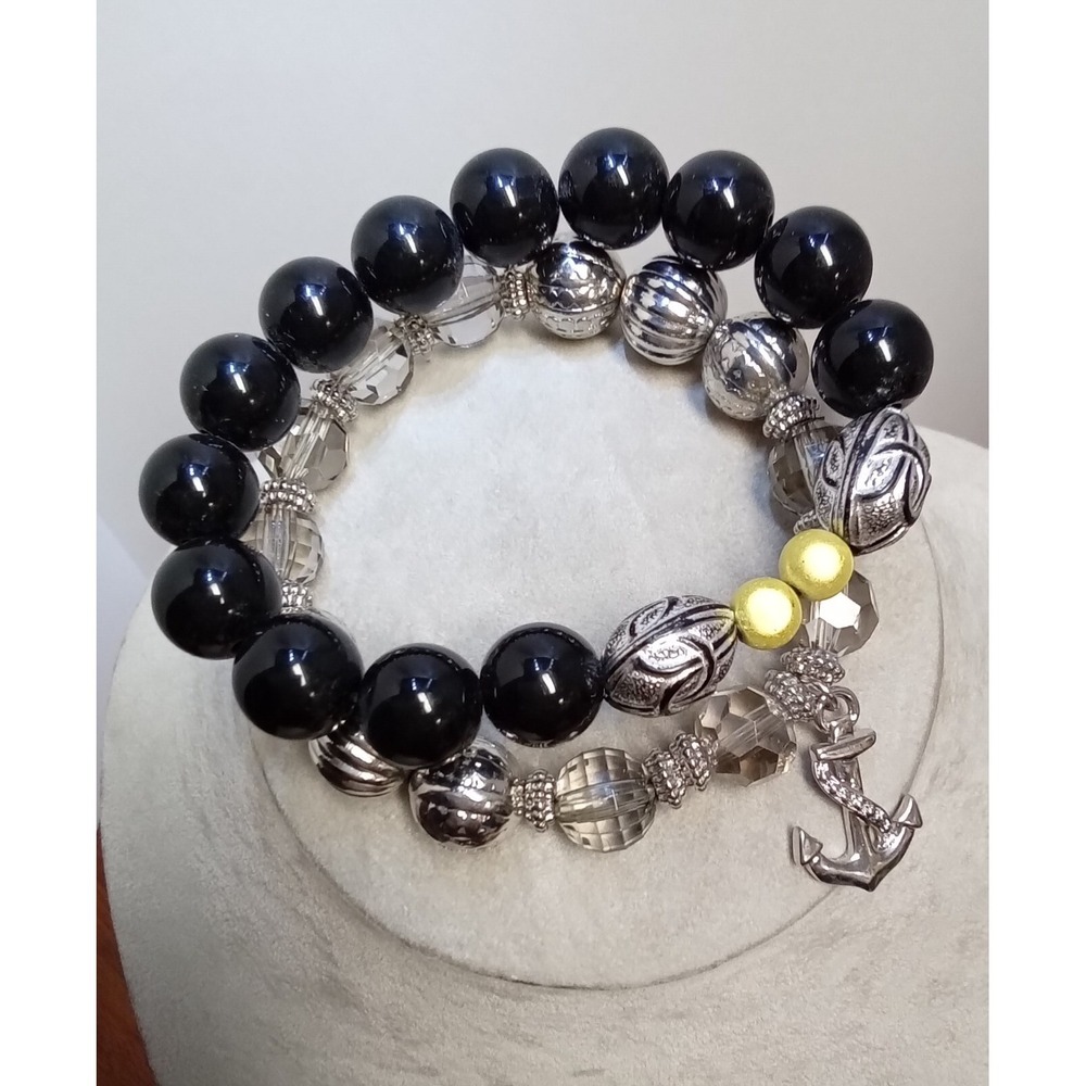 Bracelet‎  2 Beaded Stretch  with Anchor